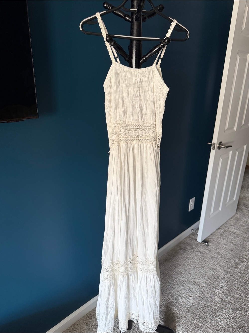 White Crochet-Detail Maxi Dress - Women's Summer Dress